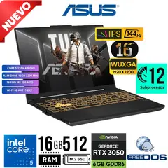 ASUS - Laptop TUF F16 FX607VJ-RL009 16 WUXGA 144Hz i5-210H RAM 16GB SSD 512GB RTX3050 6GB Free Dos