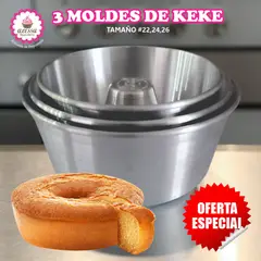 GENERICO - Set de 3 Moldes de Keke con Tubo del 22 al 26 para Repostería