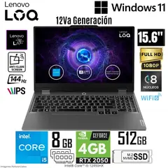 LENOVO - Laptop LOQ Intel Core i5-12450HX 8GB DDR5 RAM 512GB SSD RTX 2050-4GB 15.6" FHD - 83GS004LLM