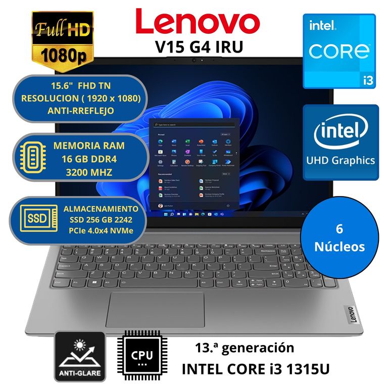 Laptop V15 G4 IRU INTEL CORE i3 -RAM 16GB SSD 256 GB 15.6" FHD WINDOWS 11