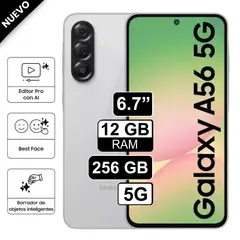 SAMSUNG - Celular Galaxy A56 5G 256GB 12GB RAM cámara principal 50MP frontal 12MP 67 Blanco