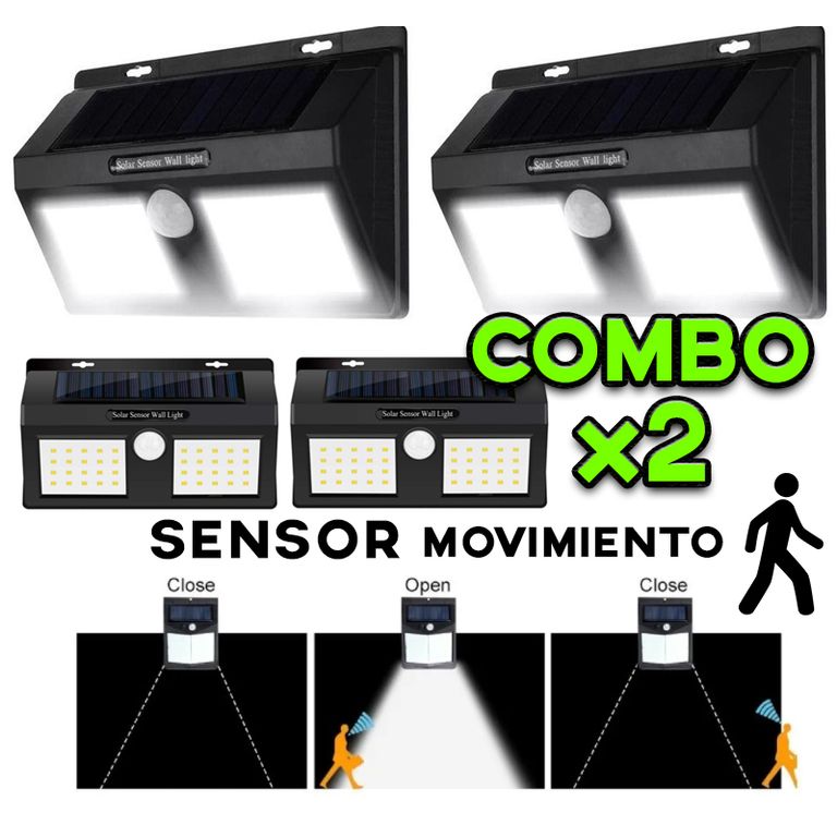 Combo Luz Foco Lampara Led Solar Doble Panel Reflector con Sensor