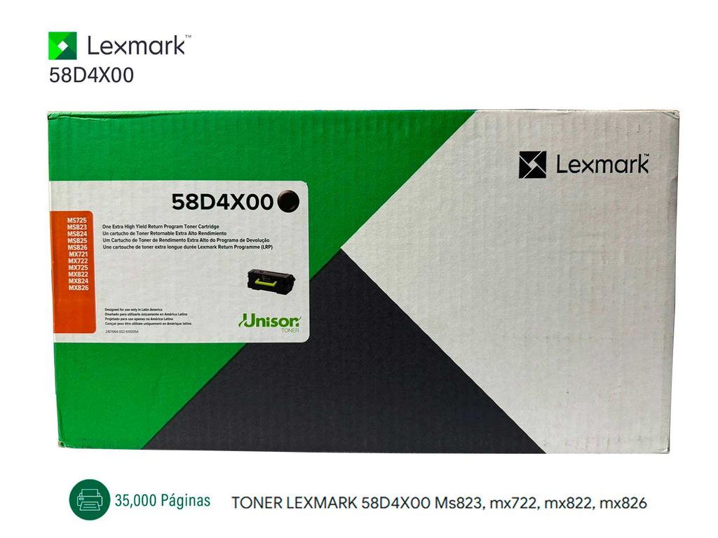 TONER 58D4X00 RINDE 35 000 PAGINAS Ms823, mx722, mx822, mx826