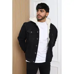 QH - Casaca Denim Forrada con Capucha de Peluche para Hombre
