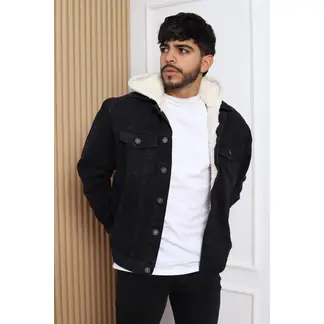 QH - Casaca Denim Forrada con Capucha de Peluche para Hombre