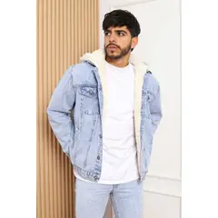QH - Casaca Denim Forrada con Capucha de Peluche para Hombre