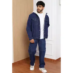 QH - Casaca Denim Forrada con Capucha de Peluche para Hombre