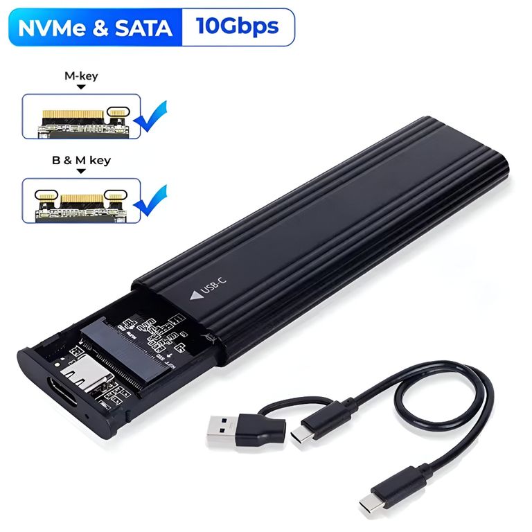 Carcasa externa Case para SSD M.2 NVMe y SATA USB-C 3.2 Gen2 10 Gbps