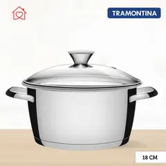 TRAMONTINA - Olla de Acero Allegra 18 Cm - Tapa de Vidrio