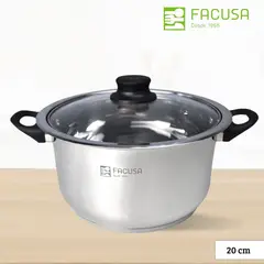 FACUSA - Olla de Acero Clásica 20 Cm -Tapa de Vidrio