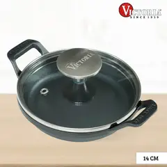 VICTORIA - Cazuela de Hiero Fundido Esmaltada 14 Cm - Tapa de Vidrio