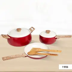 ICHIMATSU - Juego de Olla Aluminio Rojo 7 Piezas