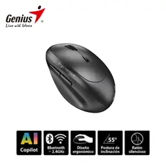 GENIUS - Mouse Vertical Inalámbrico Ergonómico 8350S 6 botones Dark Grey