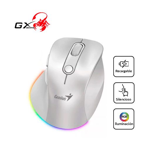 Mouse ERGO 9000S PRO Inalámbrico Pro Dual Recargable RGB Pearl White
