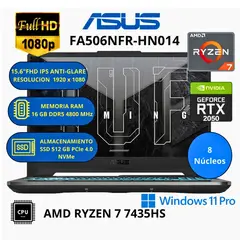 ASUS - Laptop TUF GAMING A15 15.6" FHD Ryzen 7-7435HS 16GB RAM 512GB SSD RTX 2050 4GB FA506NFR-HN014