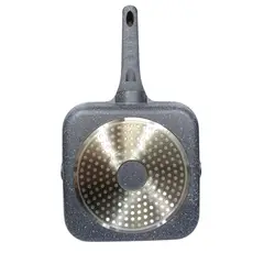 VALESKA - Sartén cuadrada 20 cm de roca volcánica ploma con tapa de vidrio