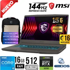 LENOVO - Laptop MSI THIN B13UC 15.6" FULL HD 144Hz Intel I5 13420H RAM 16GB SSD 512GB RTX 3050 4GB FREE DOS