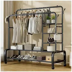 GENERICO - Colgador de Metal con Ruedas con Doble Barra 160x110x55cm Negro