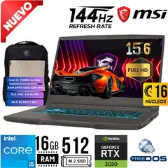 MSI - LAPTOP Thin 15 B13UC 15.6" FHD IPS, i5-13420H 13va Ram 16GB SSD 512GB RTX 3050 4GB FREEDOS