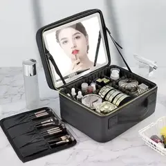 GENERICO - Maleta Organizador De Maquillaje con Espejo Recargable Luz Led - Negro