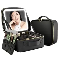 GENERICO - Maleta Organizador De Maquillaje con Espejo Recargable Luz Led - Negro