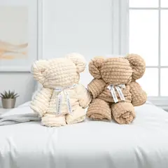 GENERICO - Manta Felpa de Oso 170x200cm color crema y beige