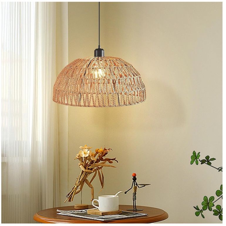 Lámpara colgante de cuerda de cáñamo bohemio tejido a mano