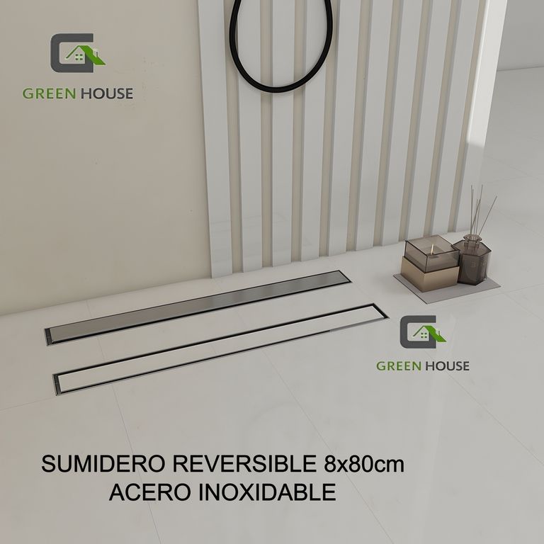 SUMIDERO REVERSIBLE ACERO SATINADO SUS 304 DE 8X80CM