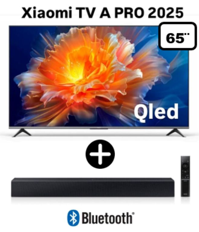 TELEVISOR 65” QLED 4K UHD SMART TV A PRO 2025 + Barra de sonido c-400