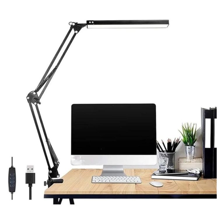 Lámpara De Escritorio Con Brazo Ajustable De Metal con 3 Tonos de LUZ