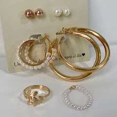 GENERICO - Set aretes y anillos Beauty six