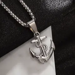 GENERICO - Collar Cadena Acero Inoxidable con Dije Ancla