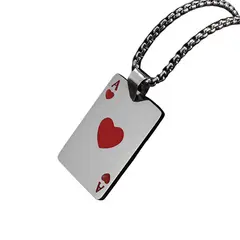 GENERICO - Collar Cadena Acero Inoxidable con Dije Ases de Espadas y Corazones