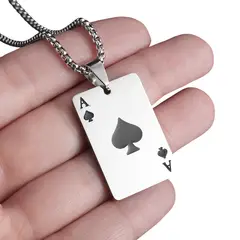 GENERICO - Collar Cadena Acero Inoxidable con Dije Ases de Espadas y Corazones