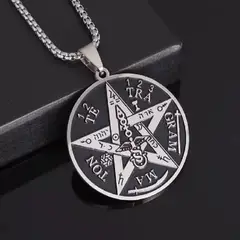 GENERICO - Collar Cadena Acero Inoxidable con Dije Pentagrama del Tetragrammaton
