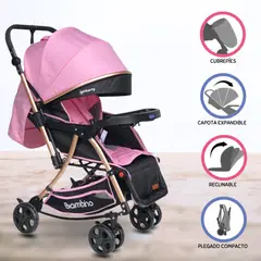 BAMBINO - Coche Cuna con Mecedora para Bebé «ROMA» Pink