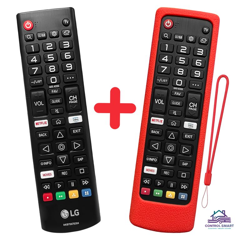 Control AKB75675304 para Smart TV + Funda Silicona Roja