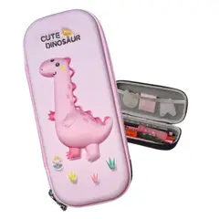 GENERICO - CARTUCHERA PARA NIÑAS DISEÑO 3D DINOSAURIO ROSADO REGRESO A CLASES