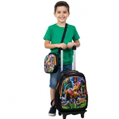 GENERICO - MOCHILA 3 EN 1 ESCOLAR DINO NARANJA PARA NIÑOS