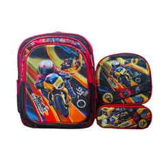 GENERICO - MOCHILA 3 EN 1 ESCOLAR MOTOCICLETA PARA NIÑOS CON LUCES