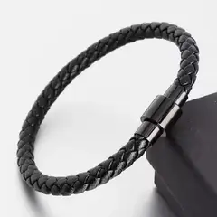 GENERICO - Pulsera de Cuero Hombre con Cierre Magnético