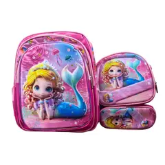 GENERICO - MOCHILA 3 EN 1 ESCOLAR SIRENITA PARA NIÑOS CON LUCES