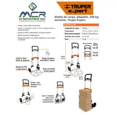 TRUPER - CARRETA ALUMINIO DE CARGA 200kg PLEGABLE 131cm