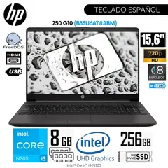 HP - Laptop 250 G10 Intel Corei3-N305 8GB RAM 256GB SSD 15.6" Pulg. HD Free Dos