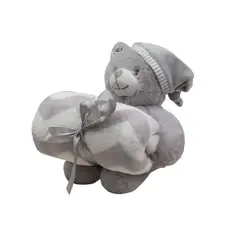 CARESTINO - Peluche con Manta Oso Gris