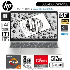 HP - Laptop 15-FC0079LA AMD Ryzen 5-7520U 8GB RAM 512GB SSD 15.6" WIN 11 - Plateado