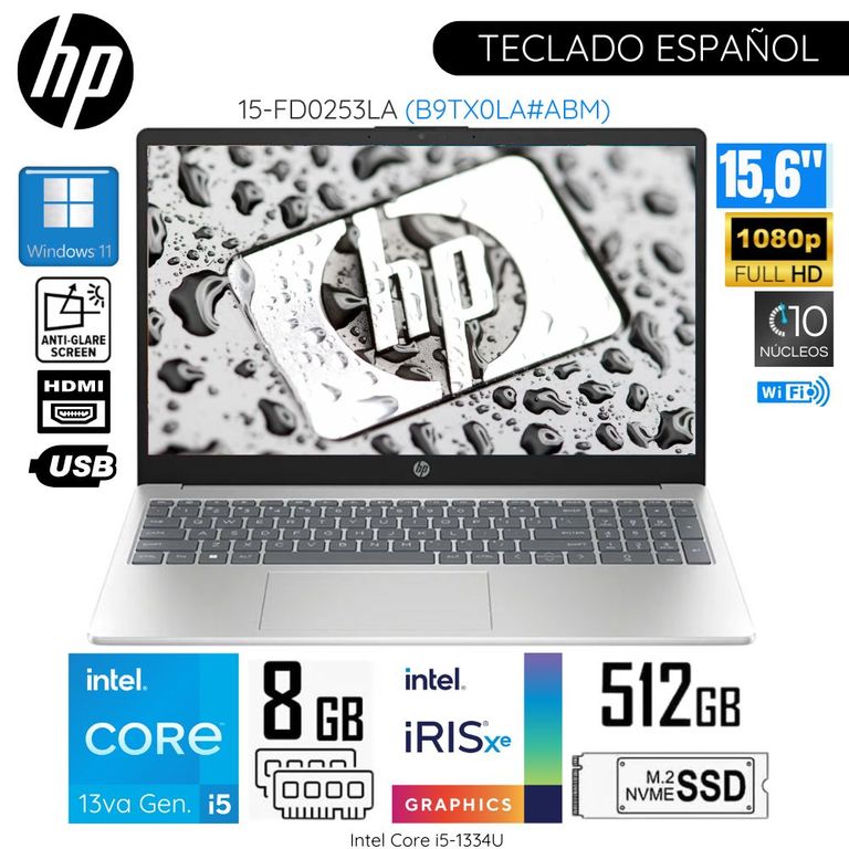 Laptop 15-FD0253LA Intel Core i5-1334U 8GB RAM 512GB SSD 15.6" Pulg. FHD WIN 11