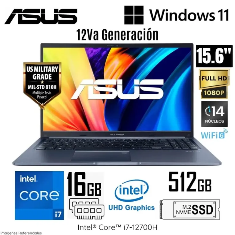 Laptop Vivobook X1502ZA-EJ2466W Intel Core i7-12700H 16GB RAM 512GB SSD 156 Pulg FHD - WIN11