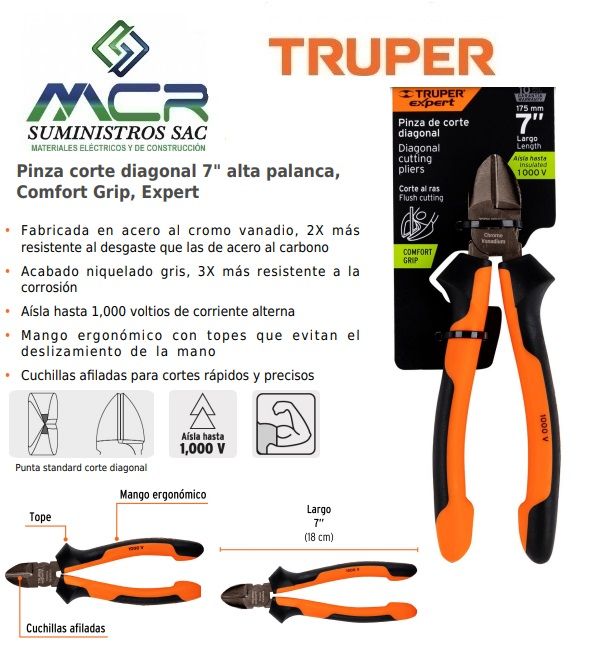 ALICATE AISLADO 1000V CORTE DIAGONAL 7” 18cm