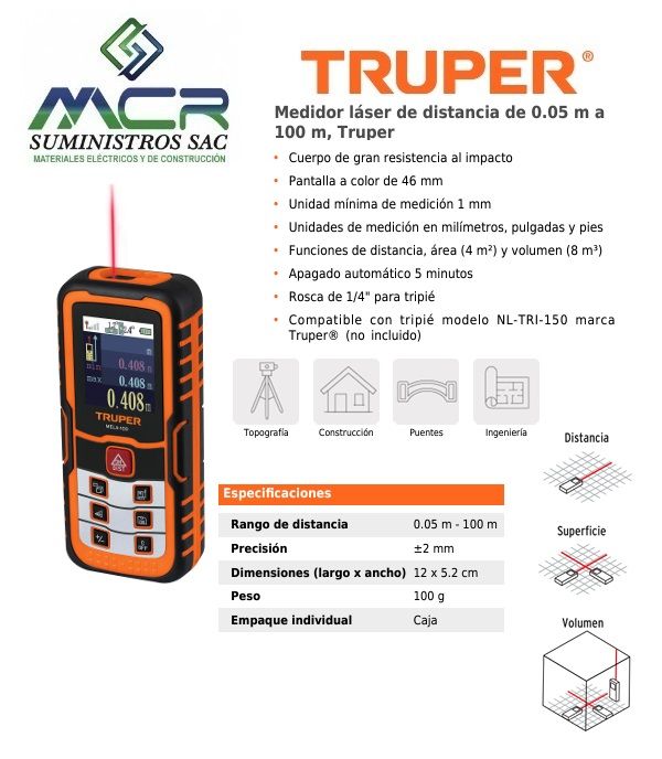 MEDIDOR LASER DE DISTANCIA DIGITAL 100 METROS ESTUCHE